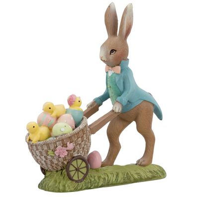 Osterdeko "Osterhase mit Schubkarren" 13 cm Kunststein Hase bunt Deko Hasenfigur