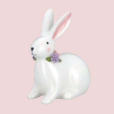 Deko Hasenfigur 17 cm weiß Keramik Osterhase sitzend Dekofigur Osterdeko Häschen