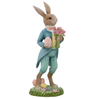 Deko Hasenfigur 40 cm Kunststein "Hasenmann" Blumen & Osterei-Dekor Osterhase