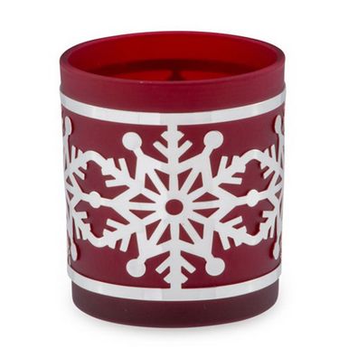Deko Teelichthalter 8.6 x Ø 7 cm Schneeflocke versilbert Glas roter Kerzenhalter