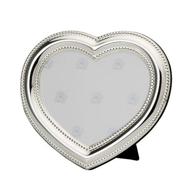 Fotorahmen 10x10 cm Herzform Perlrand versilbert Bilderrahmen Valentins-Rahmen