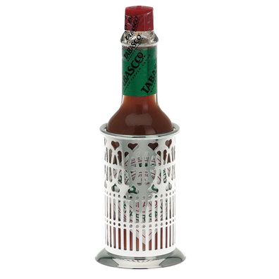 Flaschenständer 14.5 cm versilbert inkl. Tabasco Flasche runder Flaschenhalter
