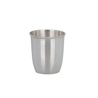 Kleiner versilberter Becher 5.5 cm silberner Trinkbecher mit Perlrand glatt poliert