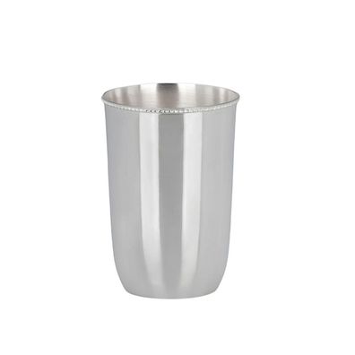 Großer versilberter Becher 12.5 cm silberner Trinkbecher mit Perlrand glatt poliert