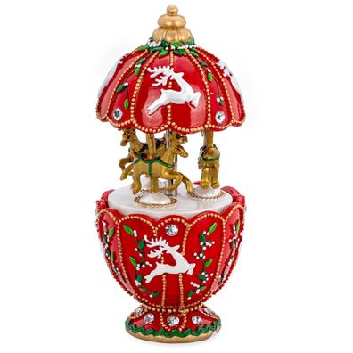 große Spieluhr Ø 7.5 cm Karussell mit Rentieren aus Kunststein