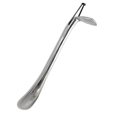langer silberner Alu Schuhlöffel 50 cm mit Aufhängung Motiv Golfschläger