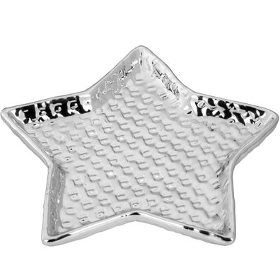 Deko Sternschale 25 cm Porzellan Silber Servierschale Sternform Weihnachtsschale