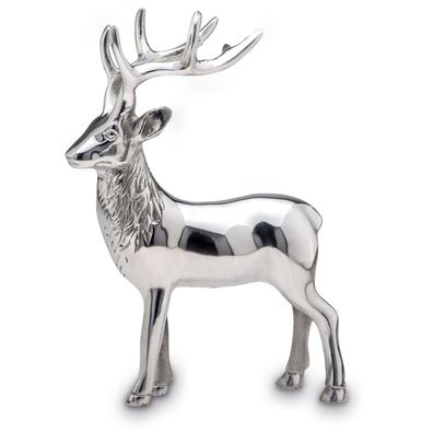 stehender glänzender Aluminium Deko Hirsch Höhe 22 cm