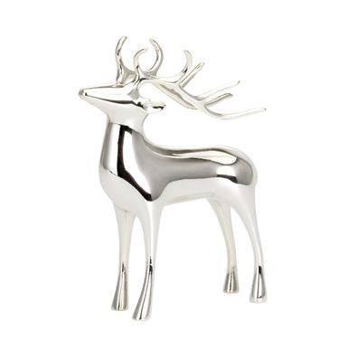 kleines glänzendes versilbertes Rentier Deko 12.5 cm hoch