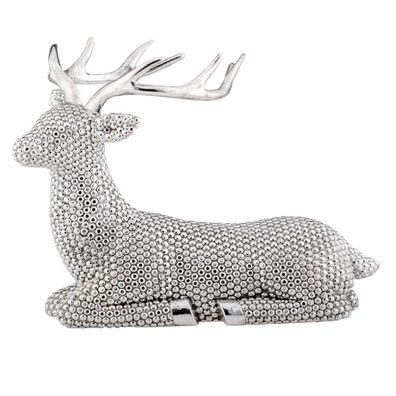 großes silbernes Deko Rentier aus Kunststein Diamanten Optik 23.5 cm