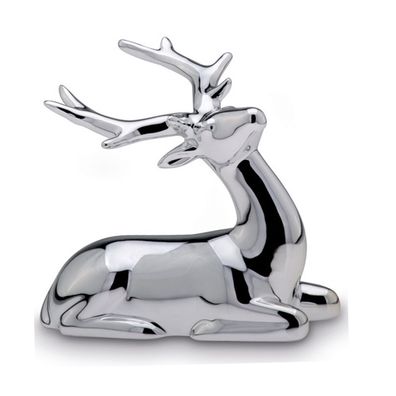 kleines glänzendes silbernes Porzellan Deko Rentier 9.6 cm lang