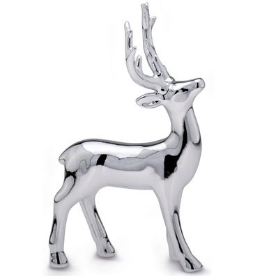 großes silbernes stehendes Porzellan Deko Rentier 19.5 cm hoch