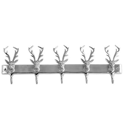 große Aluminium Wandgarderobe 5 Wandhaken mit Hirsch Motiv