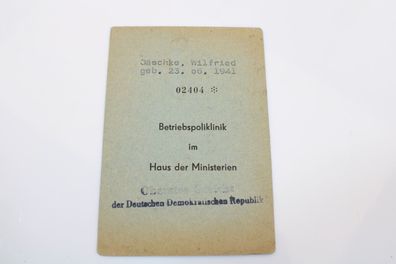 DDR Ausweis Dokument Betriebspoliklinik im Haus der Ministerien