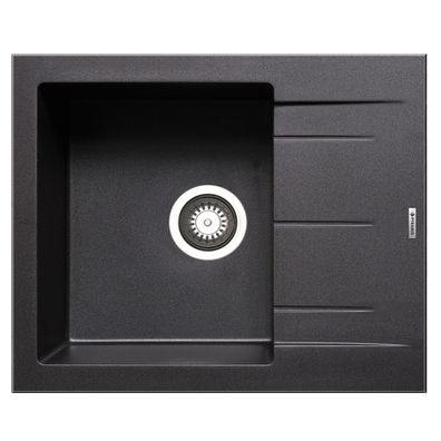 kleine eckige schwarze Pyragranite Einbauspüle 60 cm 1 Becken mit Ablage