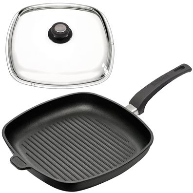 Eurolux Grillpfanne eckig Pfanne Induktion Aluguss beschichtet 28 cm & Deckel