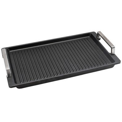 Eurolux gerillte Grillplatte 41 x 24 cm Induktion Aluguss beschichtet mit Edelstahlgr