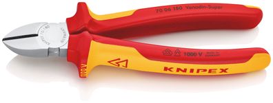 KNIPEX 70 06 180 Seitenschneider 180 mm VDE isoliert verchromt mit Mehrkomponenten