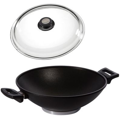 Eurolux Wokpfanne Ø 32cm Induktion Aluguss Antihaft beschichtet Wok & Glasdeckel