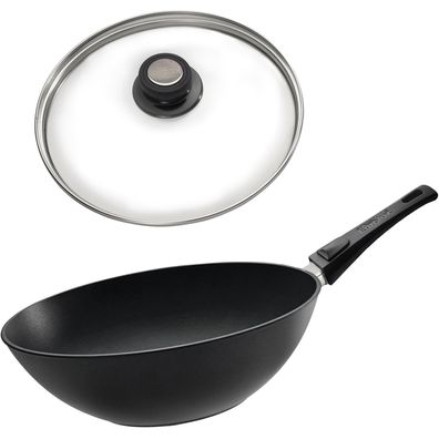 Eurolux Wok Pfanne beschichtet Induktion 30 cm Aluguss Stiel abnehmbar & Deckel