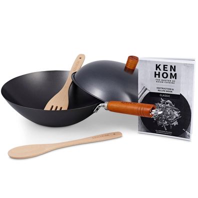 Ken Hom 5-tlg. Wok Set 31 cm Karbonstahl beschichtet Holzgriff - ohne Induktion