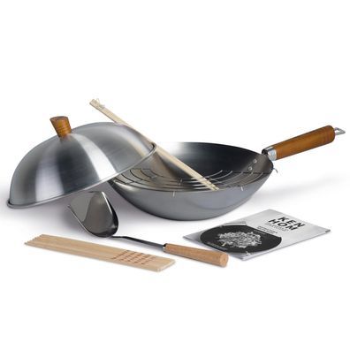 Ken Hom 10-tlg. Wok Set 31 cm Karbonstahl beschichtet Holzgriff - ohne Induktion