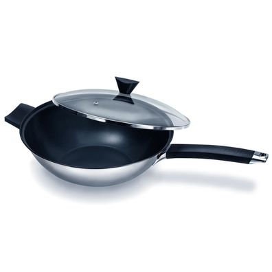 Ken Hom 2-tlg. Edelstahl Wok Set 32 cm Induktion antihaftbeschichet & Glasdeckel