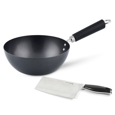 Ken Hom Antihaft Wok 20 cm Induktion Karbonstahl Phenolgriff & Hackmesser 18 cm