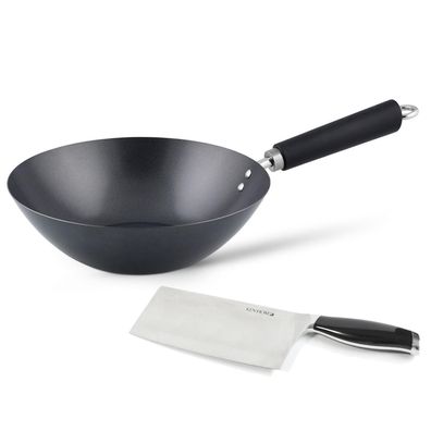 Ken Hom Wok 27 cm Set Induktion Karbon Antihaft Phenolgriff & Hackmesser 18 cm