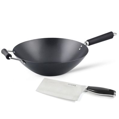 Ken Hom Antihaft Wok Induktion 35 cm Set Karbon Phenolgriff & Hackmesser 18 cm