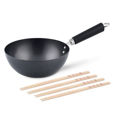 Ken Hom Stielwok 20 cm Induktion Antihaft Wokpfanne Karbonstahl & Stäbchen Set