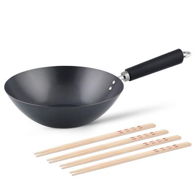 Ken Hom großer Stielwok 27 cm Induktion Antihaft Karbonstahl & 8er Stäbchen Set