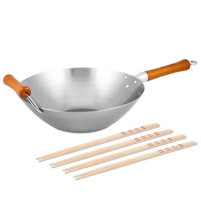 Ken Hom Stielwok 32 cm Induktion Karbonstahl unbeschichtet mit 8er Stäbchen Set