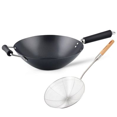 Ken Hom Wok Set 31 cm Induktion Antihaft Karbonstahl Phenol-Griff & Schaumlöffel