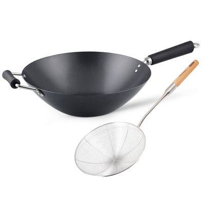 Ken Hom Antihaft Wok Set 35 cm Induktion Karbonstahl Phenol-Griff & Schaumlöffel