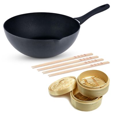 Ken Hom großer induktiver Aluminium Wok 30 cm Antihaft - Set inkl. Zubehör