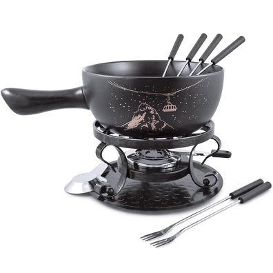 Swissmar Käsefondue Set 9-tlg Keramik schwarz Fondue Topf Ø 23 cm für 6 Personen