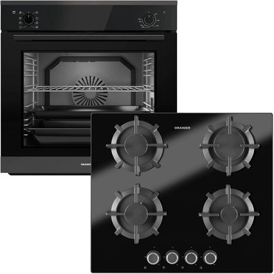 Oranier Backofen Set 9 Funktionen Einbau autark & 4 Kochzonen Gas-Kochfeld 60 cm