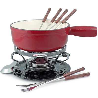 Swissmar Käsefondue Set Induktion Gusseisen Ø 24 cm rot 9-teilig für 6 Personen