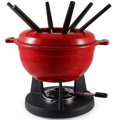 Swissmar 9-tlg. Gusseisen Fondue Set 24 cm Induktion rot Gusstopf für 6 Personen