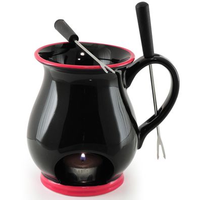 Swissmar Schokoladen Fondue Becher 120ml schwarz Keramik Tasse 4-teilig & Gabeln