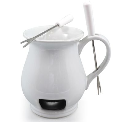 Swissmar Schokoladen Fondue Becher 120 ml weiss Keramik Tasse 4-teilig & Gabeln