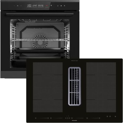 Oranier Einbau Backofen Set Pyrolyse Touch Flächen-Muldenlüfter 80 cm Dunstabzug