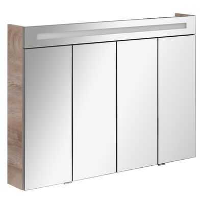 Fackelmann 80097 LED Spiegelschrank 110 cm LED Badspiegel Eiche Natur