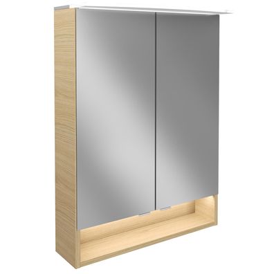 Fackelmann 2-türiger LED Bad Spiegelschrank 60 cm hellbraun Paneel Beleuchtung