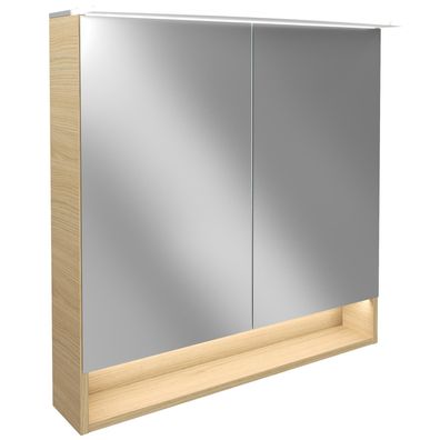 Fackelmann 2-türiger LED Bad Spiegelschrank 80 cm hellbraun Paneel Beleuchtung