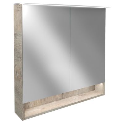 Fackelmann 2-türiger LED Bad Spiegelschrank 80 cm dunkelbraun Paneel Beleuchtung