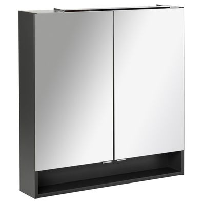 Fackelmann breiter 2-türiger LED Bad Spiegelschrank 80cm schwarz mit Beleuchtung