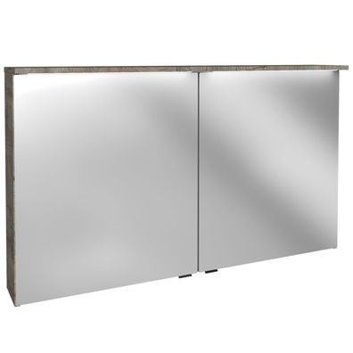 Fackelmann großer XL LED Spiegelschrank 120 cm 2-türig breit braun Leuchtpaneele