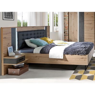 Doppelbett Fosca 1 Artisan Eiche 180x200 cm inkl. 2x Nako Bett LED